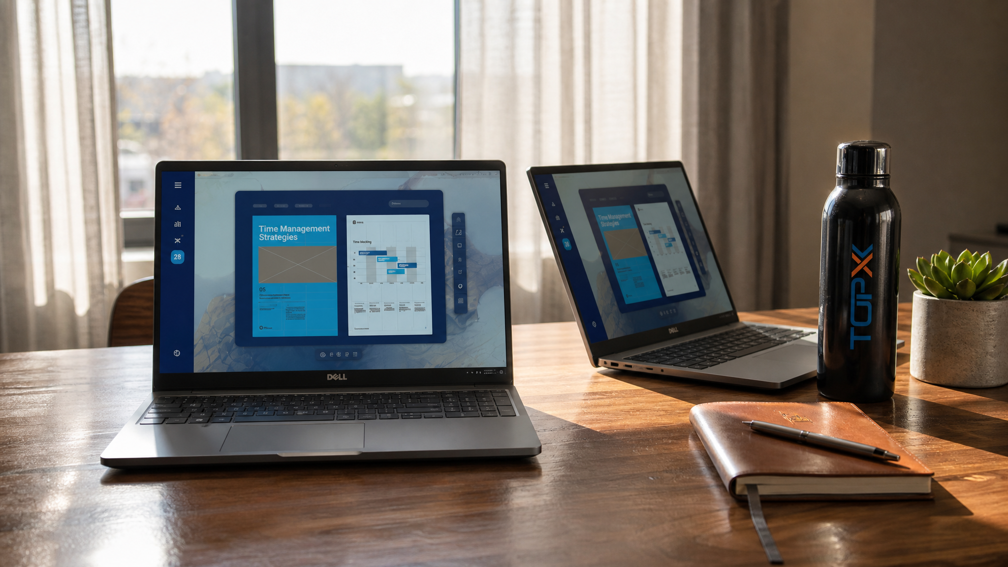 Notebook Dell Pro 16 sobre mesa de escritório, com monitor Dell ao fundo